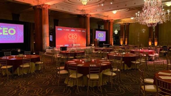 Corporate awards room with projection screens
